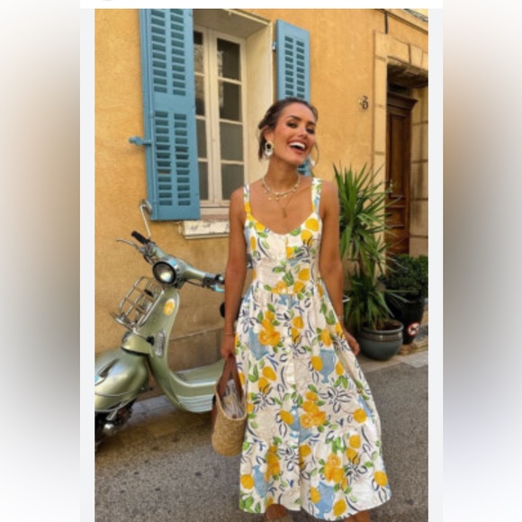 Zara White Maxi Dress with Yellow and Blue Floral Print - Picture 1 of 8